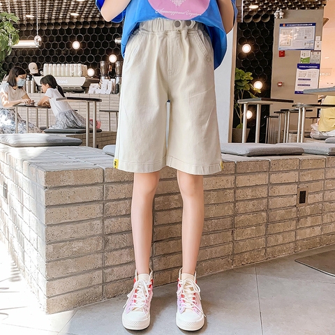 Quần 5 tấc vải cotton lưng cao co giãn thời trang dành cho bé gái