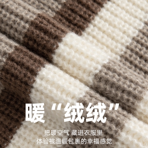 Áo len unisex kẻ sọc màu tương phản phong cách retro