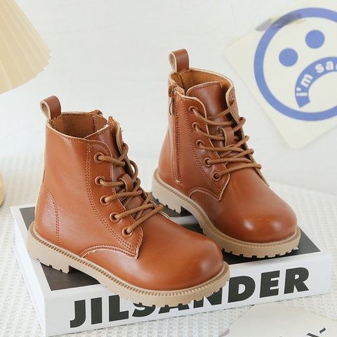 Giày boot Martin cổ thấp phong cách Anh Quốc khóa kéo một bên cho bé gái