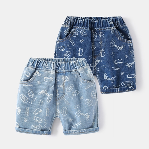 Quần short denim in họa tiết hoạt hình cho bé trai