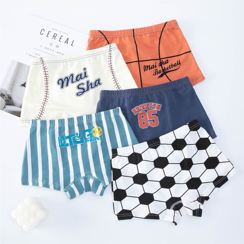 Combo 5 quần lót boxer cotton kiểu dáng họa tiết thể thao cho bé trai