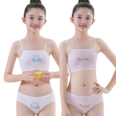 Bộ đồ lót hai dây vải cotton nguyên chất dành cho bé gái thời kỳ phát triển