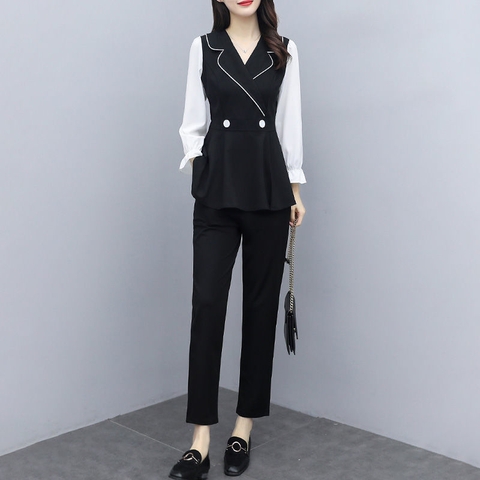 Bộ đồ vest hai mảnh áo và quần ôm dáng thời trang dành cho nữ
