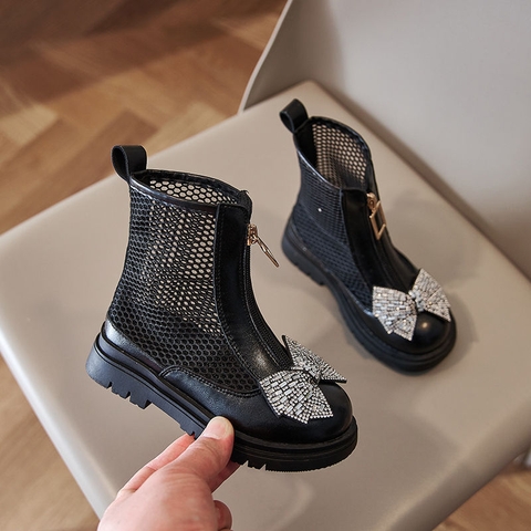 Giày boot UNMUN lưới thoáng khí đính nơ cho bé gái