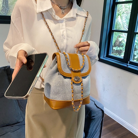 Balo đeo vai màu sắc tương phản, thiết kế dây xích thời trang dành cho nữ