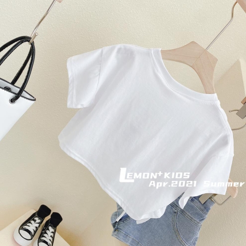 Áo thun tay ngắn lưng cao thiết kế dây rút một bên thời trang dành cho bé gái