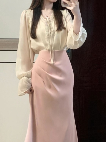Đầm Hoa Ôm Dáng Cổ Chữ V Tay Dài Phong Cách Vintage Pháp - MSP D06 giá rẻ  nhất tháng 3/2024