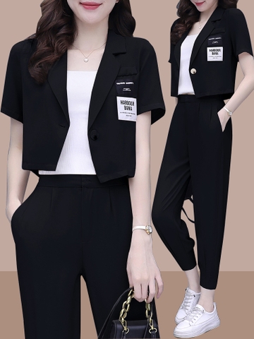 Bộ đồ vest tay ngắn quần dài kiểu dáng phương Tây, phong cách thời trang nữ tính