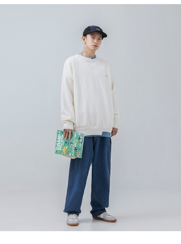 Áo len unisex giả hai lớp form rộng phong cách retro