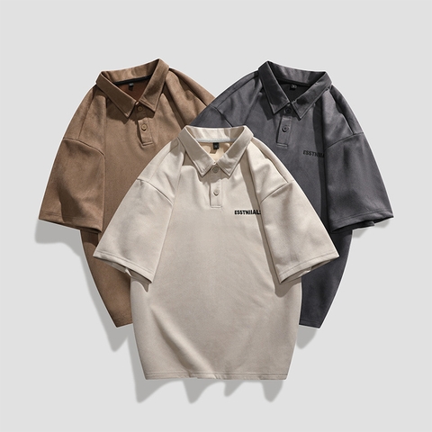 Đồ bộ nam cổ polo in chữ chất mềm mịn phong cách Hàn Quốc