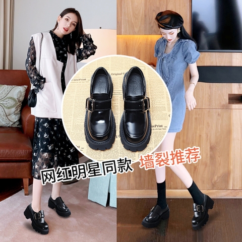 Giày Mary Jean đế dày da bóng màu đen mới