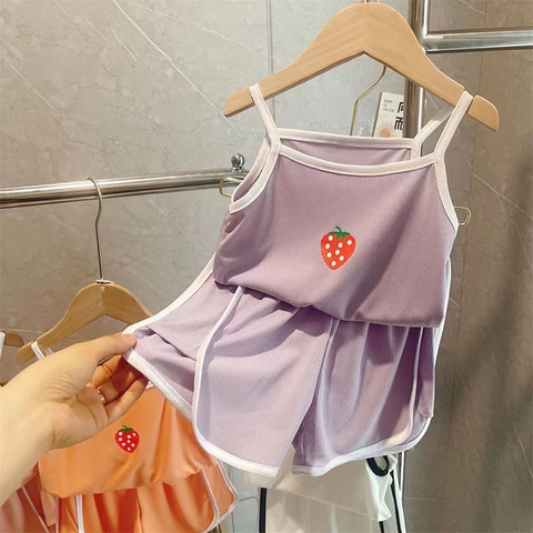 Bộ đồ hai dây co giãn lưng cao màu sắc dễ thương dành cho bé gái