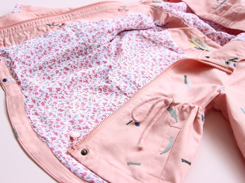Áo khoác gió vải cotton thêu hoa phối dây rút ở thắt lưng thời trang dành cho bé gái