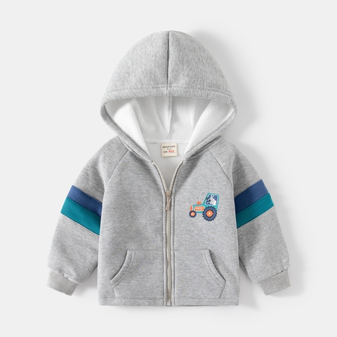 Áo khoác lông cừu khóa kéo kiểu dáng hoodie in hình dành cho bé trai
