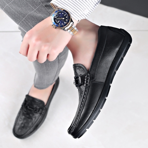 Giày lười nam chất da cao cấp phối họa tiết hợp thời trang