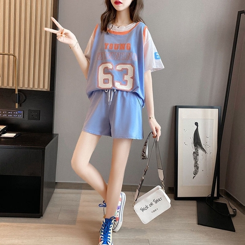 Bộ đồ thể thao nữ hai mảnh có in số kiểu dáng rộng rãi, thoải mái size lớn