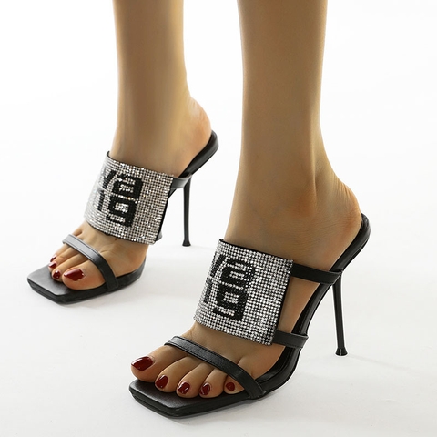 Sandal cao gót nữ dây đeo mỏng đính kim cương giả mẫu mới hot