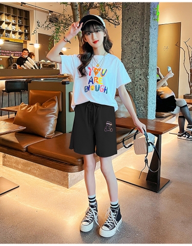 Quần short vải cotton thiết kế lưng dây rút phong cách Hàn Quốc dành cho bé gái