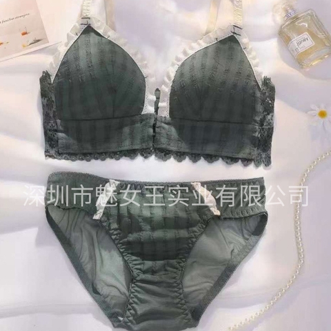 Bộ đồ lót nữ phối ren thời trang khóa phía trước, kiểu dáng Pháp tươi tắn đáng yêu