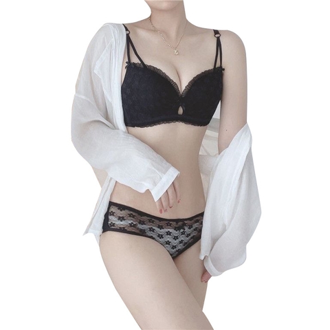 Bộ đồ lót nữ phối ren cổ chữ V sâu gợi cảm, không có gọng thép thoải mái dành cho nữ