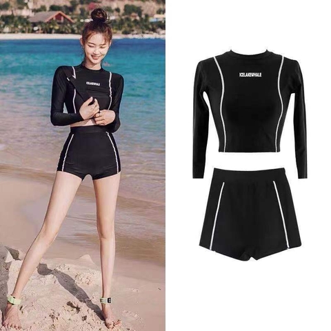 Bộ đồ bơi nữ 2 mảnh dài tay kín đáo phong cách Hàn Quốc
