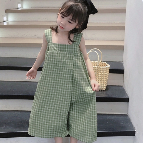 Bộ đồ áo liền quần hai dây kẻ sọc phong cách Hàn Quốc dành cho bé gái