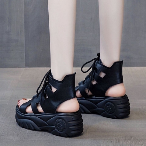 Dép sandal nữ đế xuồng cao, dáng mũi giày miệng cá phong cách cổ điển