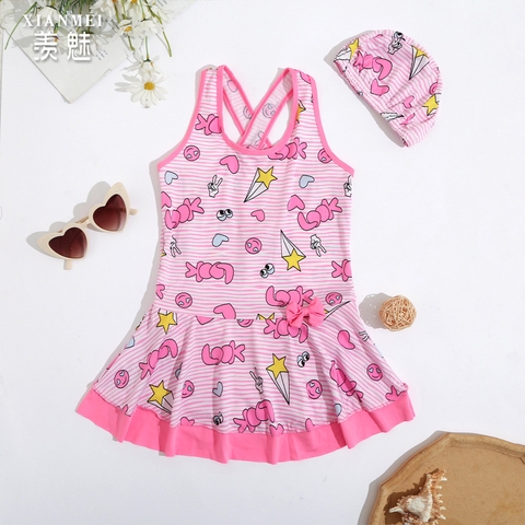 Bộ đồ bơi liền mảnh in hình dễ thương áo có dây đeo vai dành cho bé gái