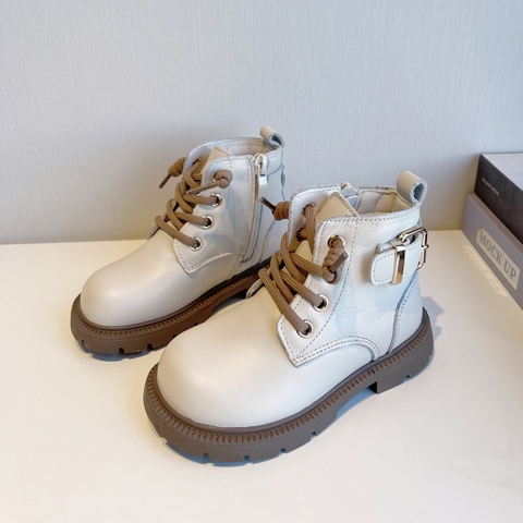 Giày boot Martin cổ thấp đế mềm chất da bò mềm mại cho bé gái
