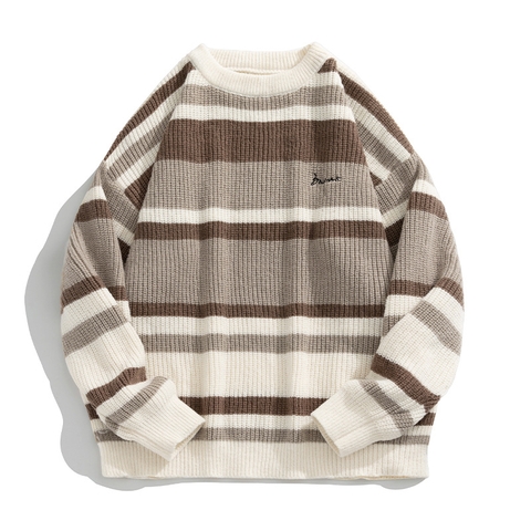 Áo len unisex kẻ sọc màu tương phản phong cách retro