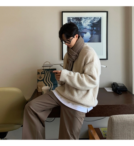 Áo len nam dệt kim dài tay đơn giản phong cách retro Nhật Bản