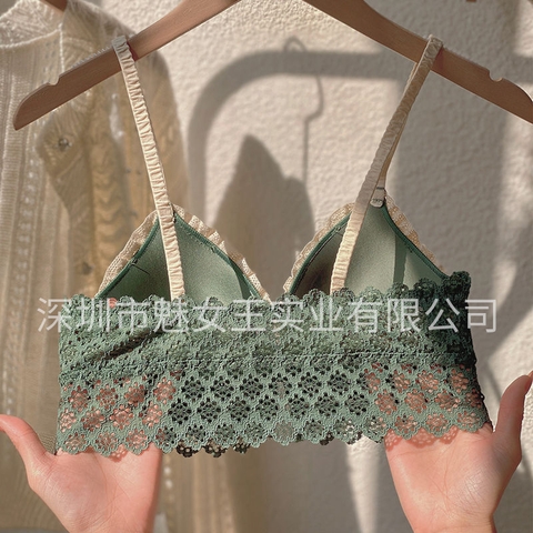 Bộ đồ lót nữ phối ren thời trang khóa phía trước, kiểu dáng Pháp tươi tắn đáng yêu