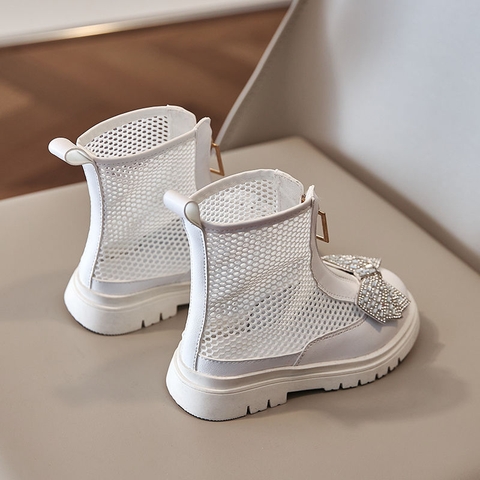 Giày boot UNMUN lưới thoáng khí đính nơ cho bé gái
