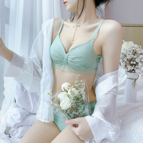 Bộ đồ lót nữ cup hình tam giác nâng ngực chống chảy xệ, phong cách tươi mới ngọt ngào