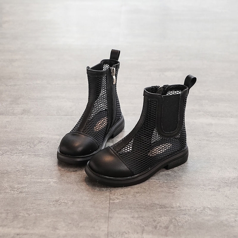 Giày boot Martin UNMUN lưới thoáng khí khóa kéo tiện lợi cho bé gái