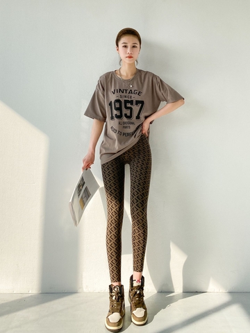 Quần legging dài chín tấc ôm dáng vải in độc đáo, phong cách Hàn Quốc dành cho nữ