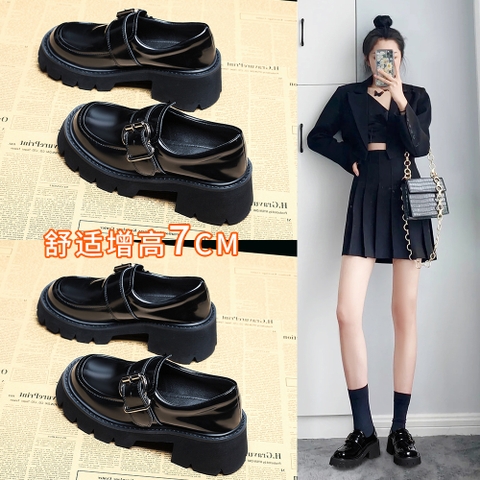 Giày Mary Jean đế dày da bóng màu đen mới