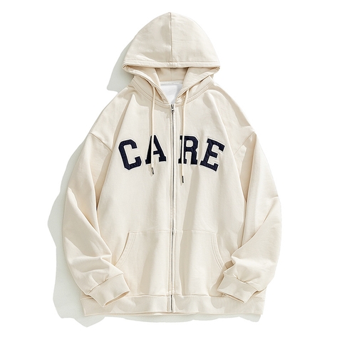 Áo khoác unisex dài tay thêu chữ CARE thời trang cặp đôi
