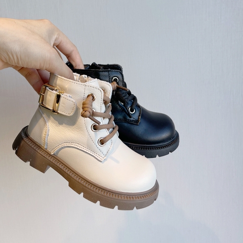 Giày boot Martin cổ thấp đế mềm chất da bò mềm mại cho bé gái