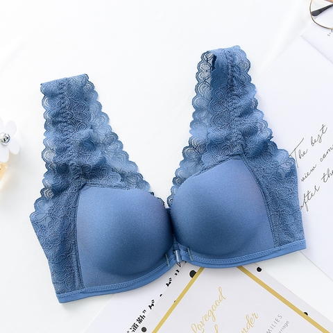 Áo bra nữ cài phía trước nâng ngực phối dây ren thời trang không gọng thép