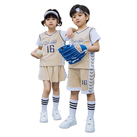 Bộ đồ thể thao bóng rổ cotton ngắn tay cổ chữ V cho bé trai