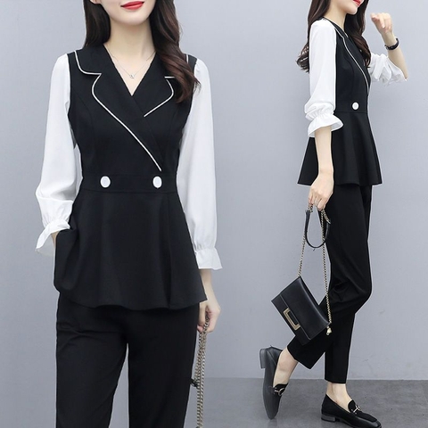 Bộ đồ vest hai mảnh áo và quần ôm dáng thời trang dành cho nữ