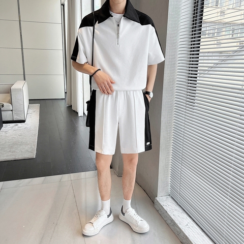 Bộ đồ nam áo cổ polo kéo khóa phối màu hợp thời trang