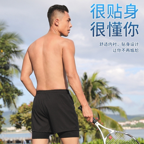 Quần bơi nam hai lớp in hình có túi khóa kéo tiện lợi