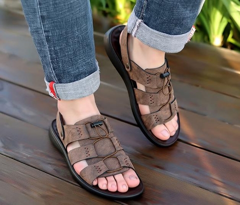 Dép sandal nam chất da mềm đế cao su chống trơn trượt