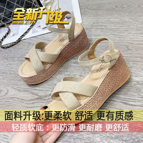 Dép sandal đế xuồng, quai chéo, chống trơn, phong cách đơn giản