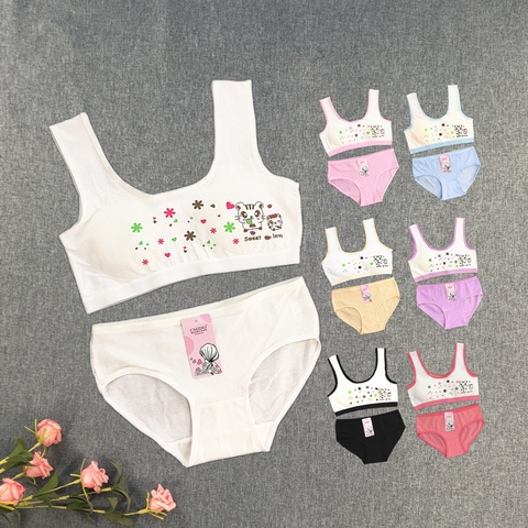 Bộ đồ lót bằng vải cotton không có gọng thép in họa tiết hổ dễ thương dành cho bé gái