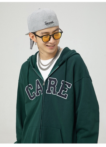 Áo khoác unisex dài tay thêu chữ CARE thời trang cặp đôi