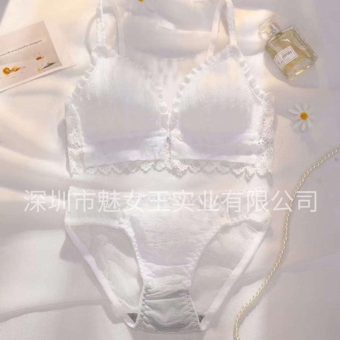 Bộ đồ lót nữ phối ren thời trang khóa phía trước, kiểu dáng Pháp tươi tắn đáng yêu