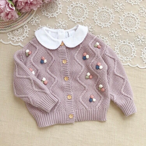 Áo len cardigan dệt kim phối nhiều màu sắc dễ thương dành cho bé gái